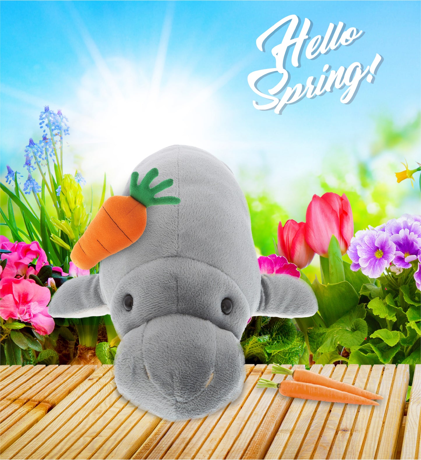 DolliBu Happy Easter Super Soft Plush Grey Manatee with Carrot Plush - 15 Inch