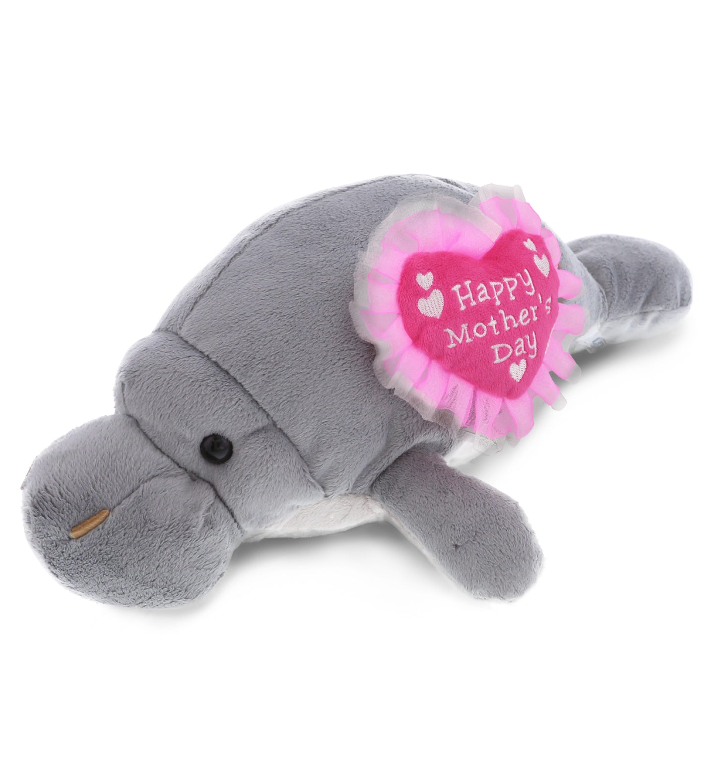 PLUSH MOTHERS DAY HEART - WILD COLLECTION PLUSH - 15" GREY MANATEE