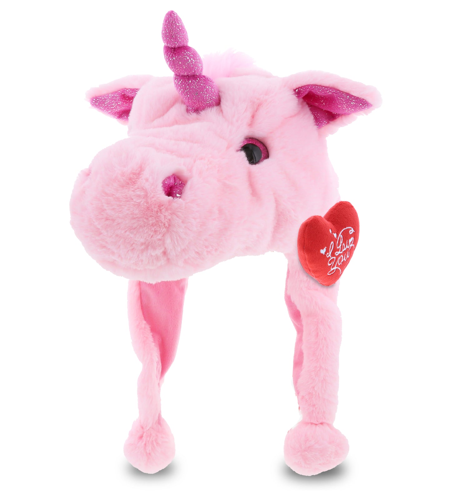 PLUSH I LOVE YOU RED HEART - SUPER SOFT PLUSH HAT - PINK UNICORN