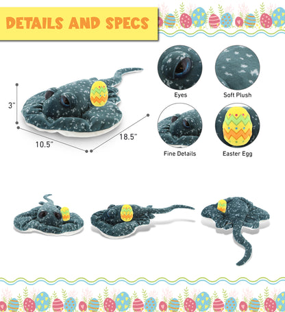 DolliBu Super Soft Spotted Grey Ray with Yellow Easter Egg Plush - 18.5 Inches