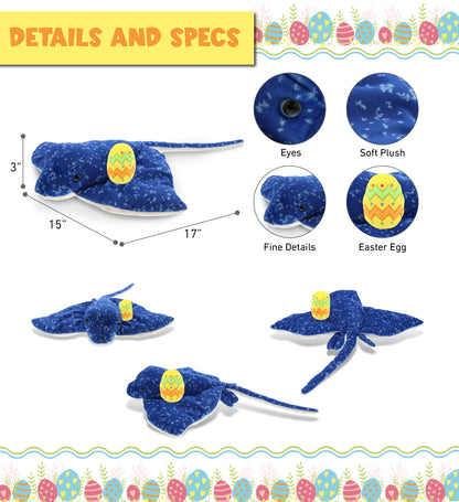 DolliBu Wild Collection Spotted Blue Ray with Yellow Easter Egg Plush - 17 Inch