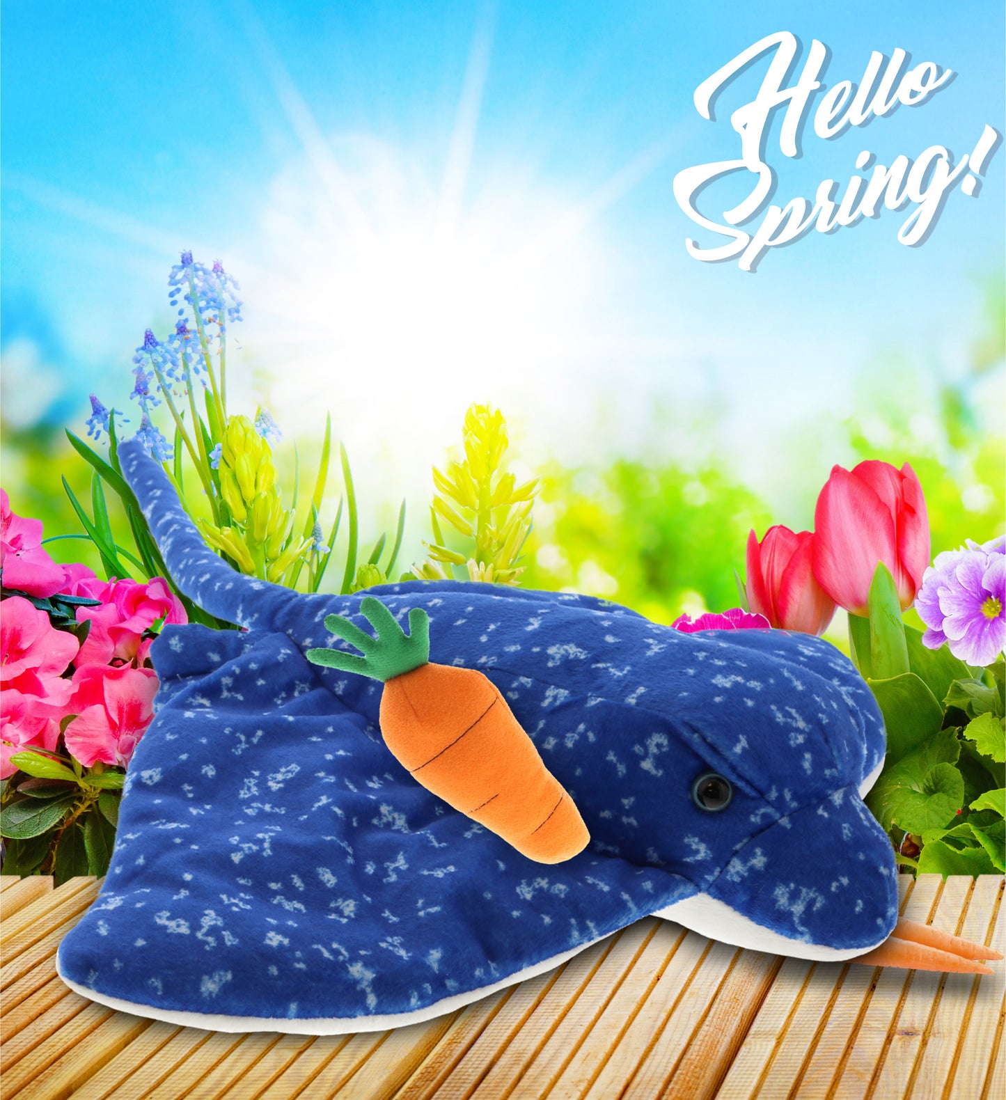 DolliBu Happy Easter Super Soft Plush Spotted Blue Ray with Carrot - 17 Inches