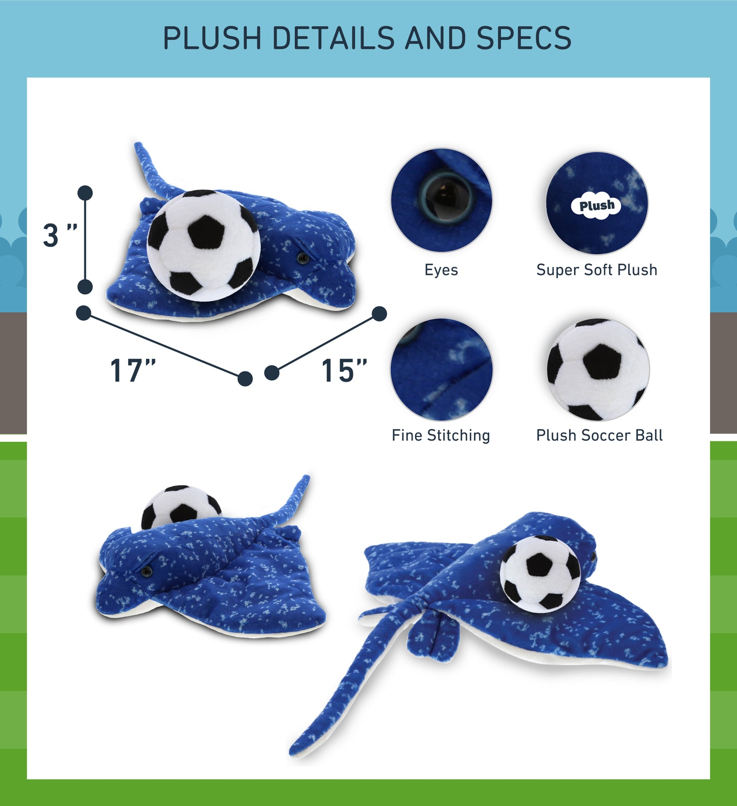 WILD COLLECTION PLUSH - 17" SPOTTED BLUE RAY