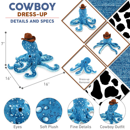 WILD COLLECTION PLUSH - 16" BLUE OCTOPUS COWBOY DRESS UP