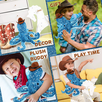 WILD COLLECTION PLUSH - 16" BLUE OCTOPUS COWBOY DRESS UP