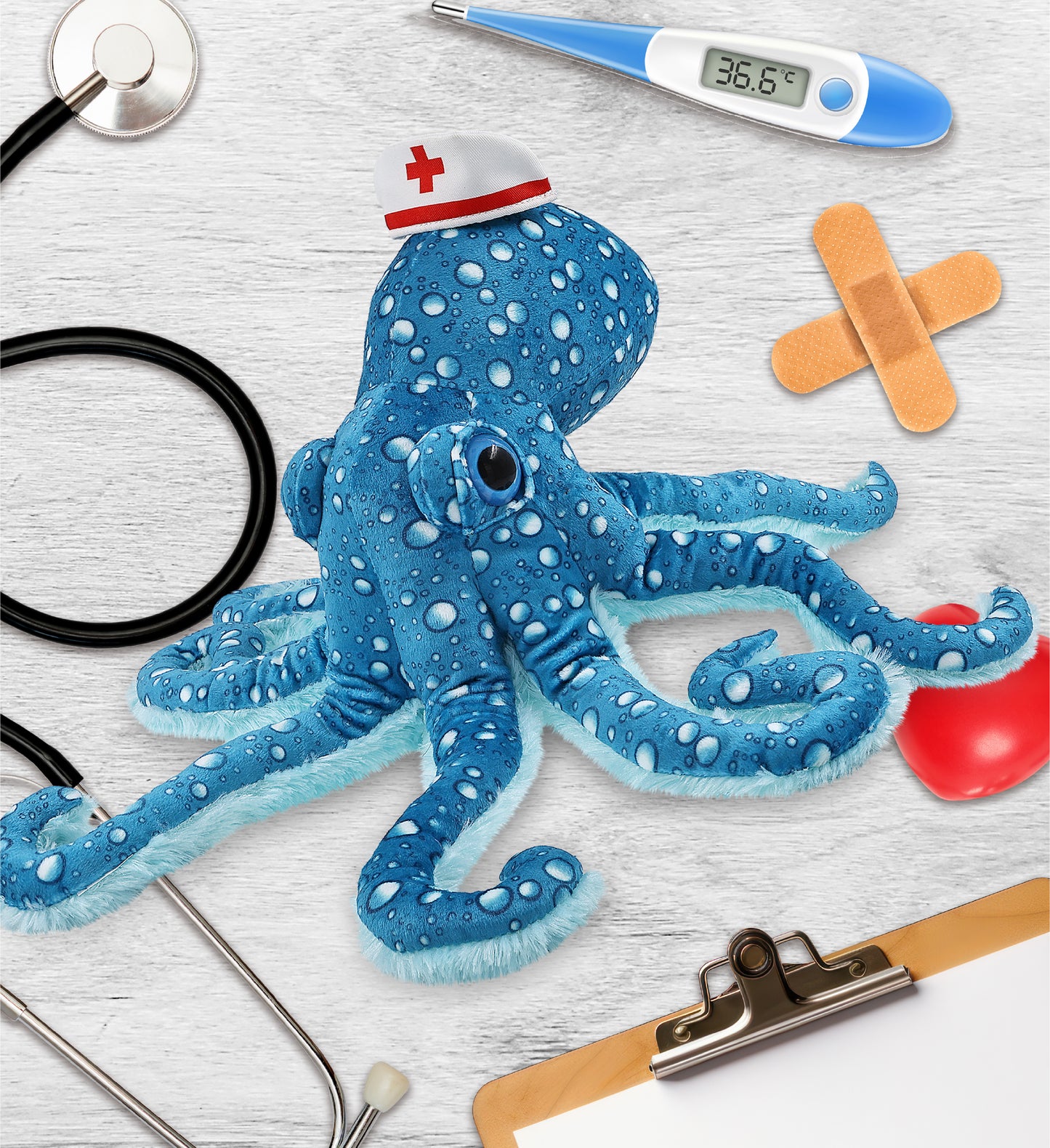 WILD COLLECTION PLUSH - 16" BLUE OCTOPUS With NURSE Dress-Up