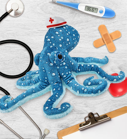 WILD COLLECTION PLUSH - 16" BLUE OCTOPUS With NURSE Dress-Up