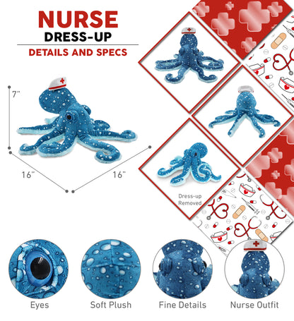 WILD COLLECTION PLUSH - 16" BLUE OCTOPUS With NURSE Dress-Up