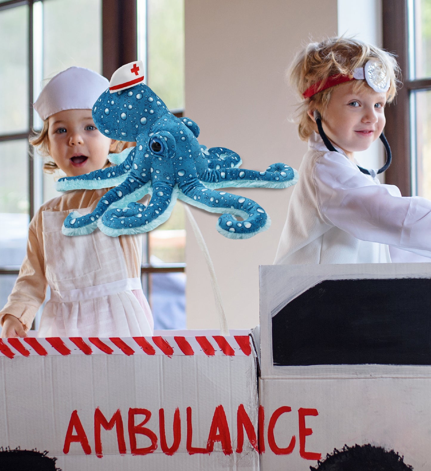 WILD COLLECTION PLUSH - 16" BLUE OCTOPUS With NURSE Dress-Up