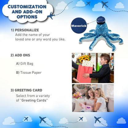 WILD COLLECTION PLUSH - 16" BLUE OCTOPUS WITH PILOT DRESS UP