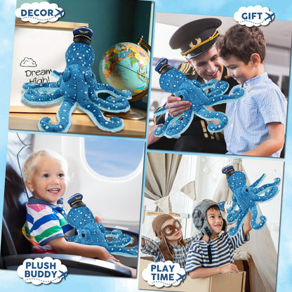WILD COLLECTION PLUSH - 16" BLUE OCTOPUS WITH PILOT DRESS UP