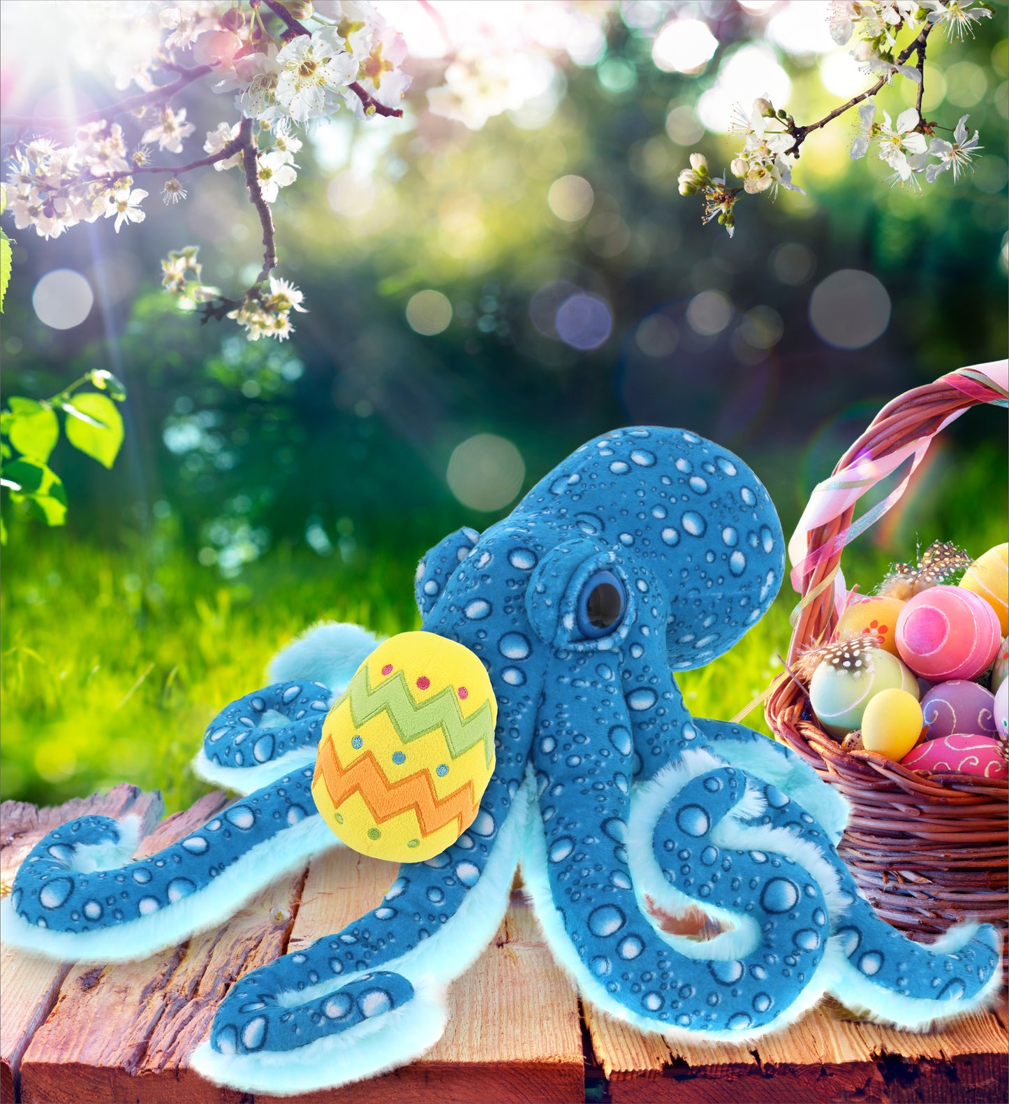 DolliBu Wild Collection Blue Octopus with Yellow Easter Egg Plush - 16 Inches
