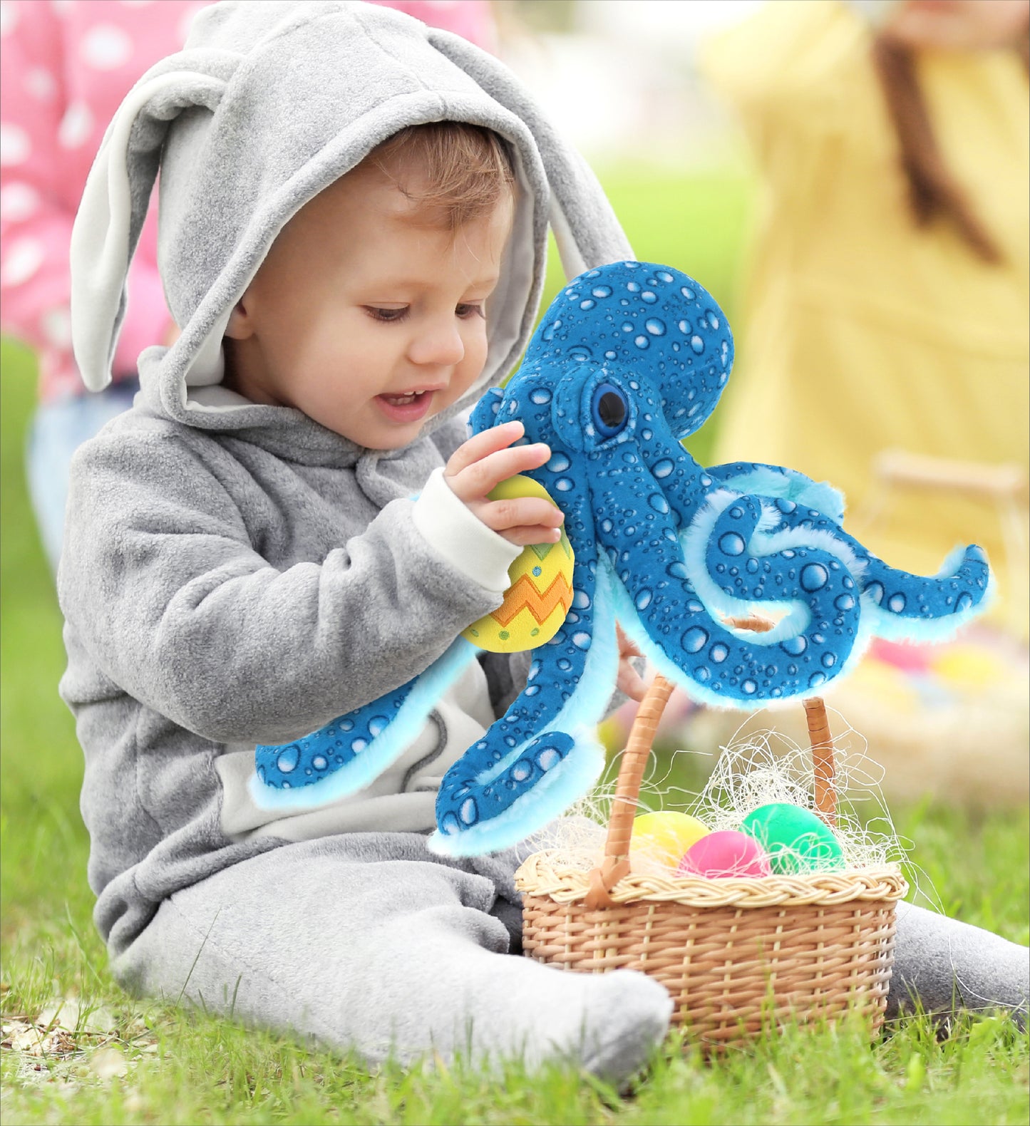 DolliBu Wild Collection Blue Octopus with Yellow Easter Egg Plush - 16 Inches