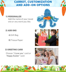 DolliBu Happy Easter Super Soft Plush Blue Octopus with Carrot Plush - 16 Inch