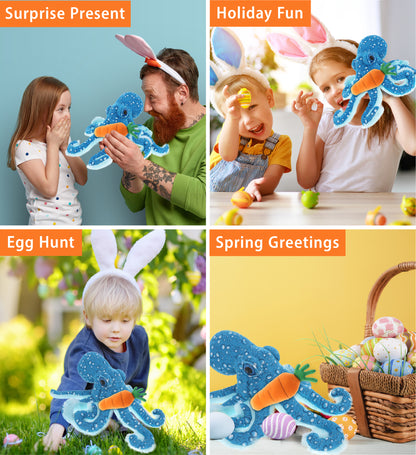 DolliBu Happy Easter Super Soft Plush Blue Octopus with Carrot Plush - 16 Inch
