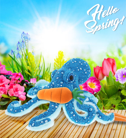 DolliBu Happy Easter Super Soft Plush Blue Octopus with Carrot Plush - 16 Inch