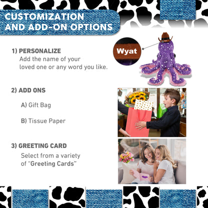 WILD COLLECTION PLUSH - 12" PURPLE OCTOPUS With COWBOY Dress Up