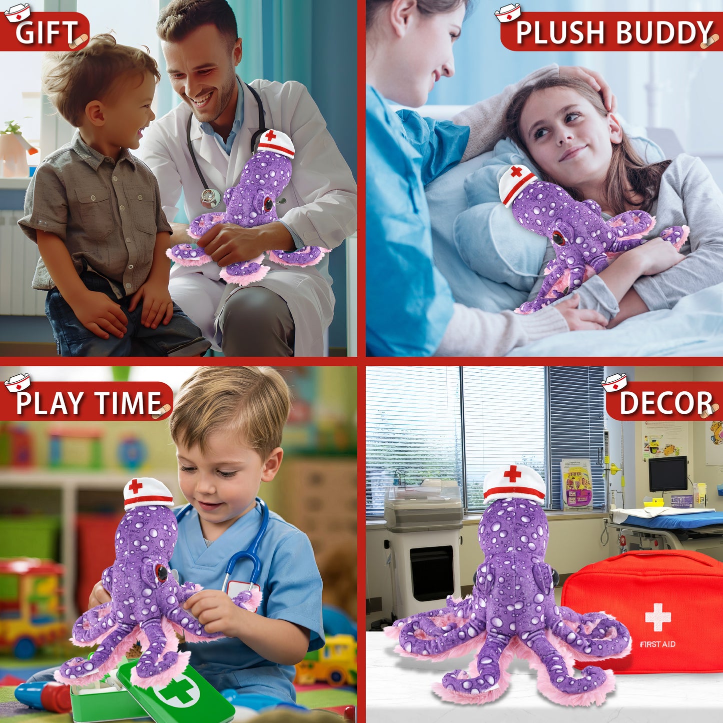 WILD COLLECTION PLUSH - 12" PURPLE OCTOPUS NURSE