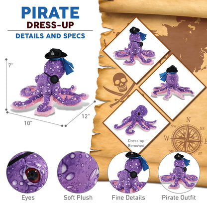 WILD COLLECTION PLUSH - 12" PURPLE OCTOPUS PIRATE DRESS UP