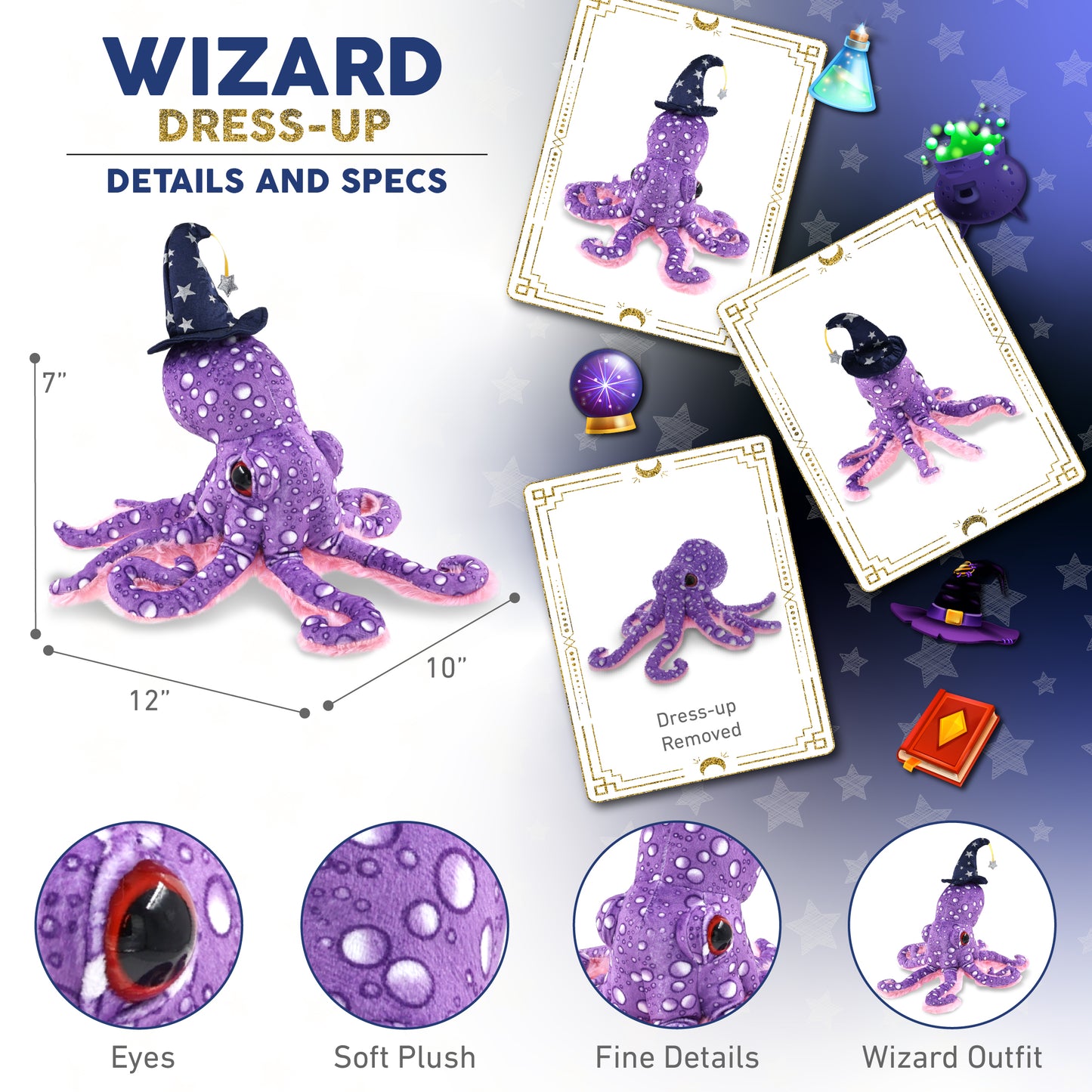 WILD COLLECTION PLUSH - 12" PURPLE OCTOPUS WIZARD