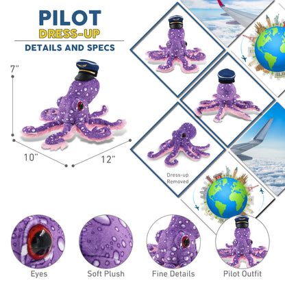 WILD COLLECTION PLUSH - 12" PURPLE OCTOPUS PILOT DRESS UP