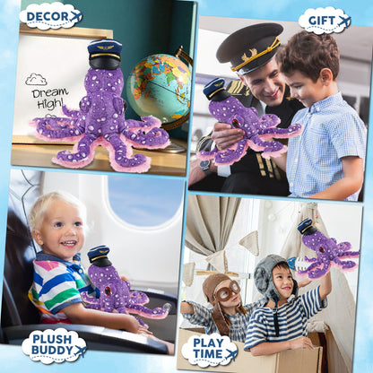 WILD COLLECTION PLUSH - 12" PURPLE OCTOPUS PILOT DRESS UP