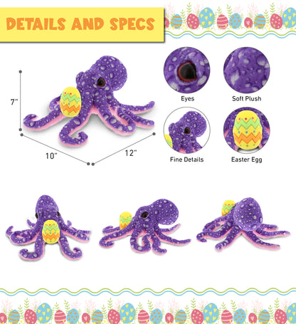 DolliBu Wild Collection Purple Octopus with Yellow Easter Egg Plush - 12 Inches
