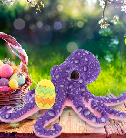 DolliBu Wild Collection Purple Octopus with Yellow Easter Egg Plush - 12 Inches