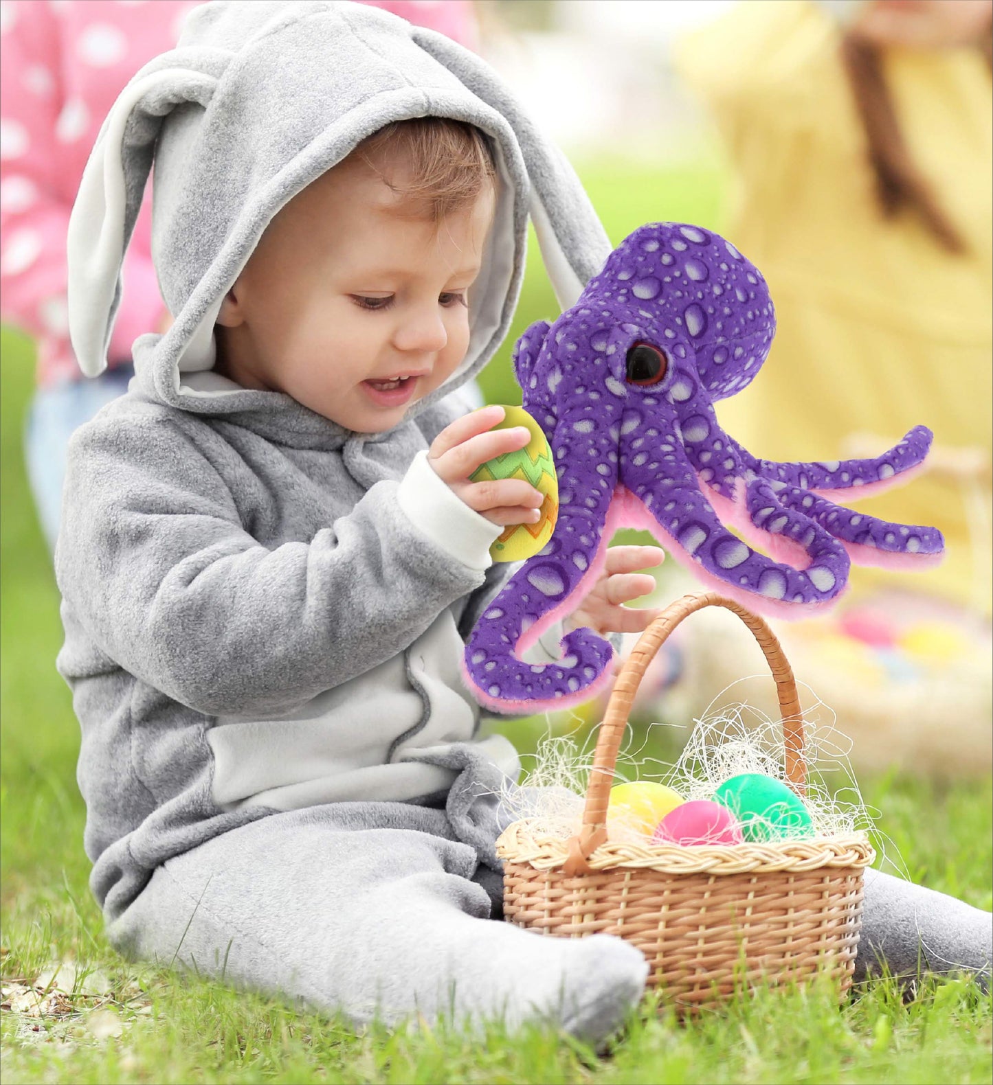 DolliBu Wild Collection Purple Octopus with Yellow Easter Egg Plush - 12 Inches