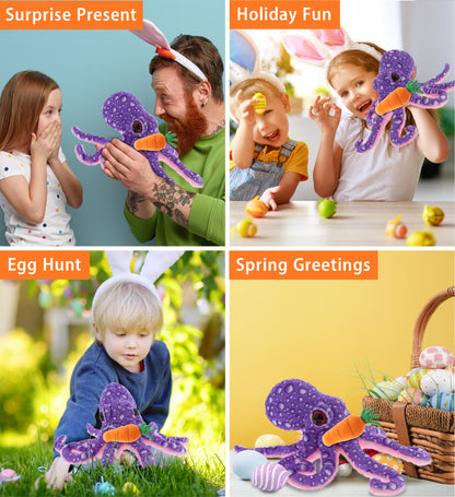 DolliBu Happy Easter Soft Plush Purple Octopus with Carrot Plush - 12 Inches
