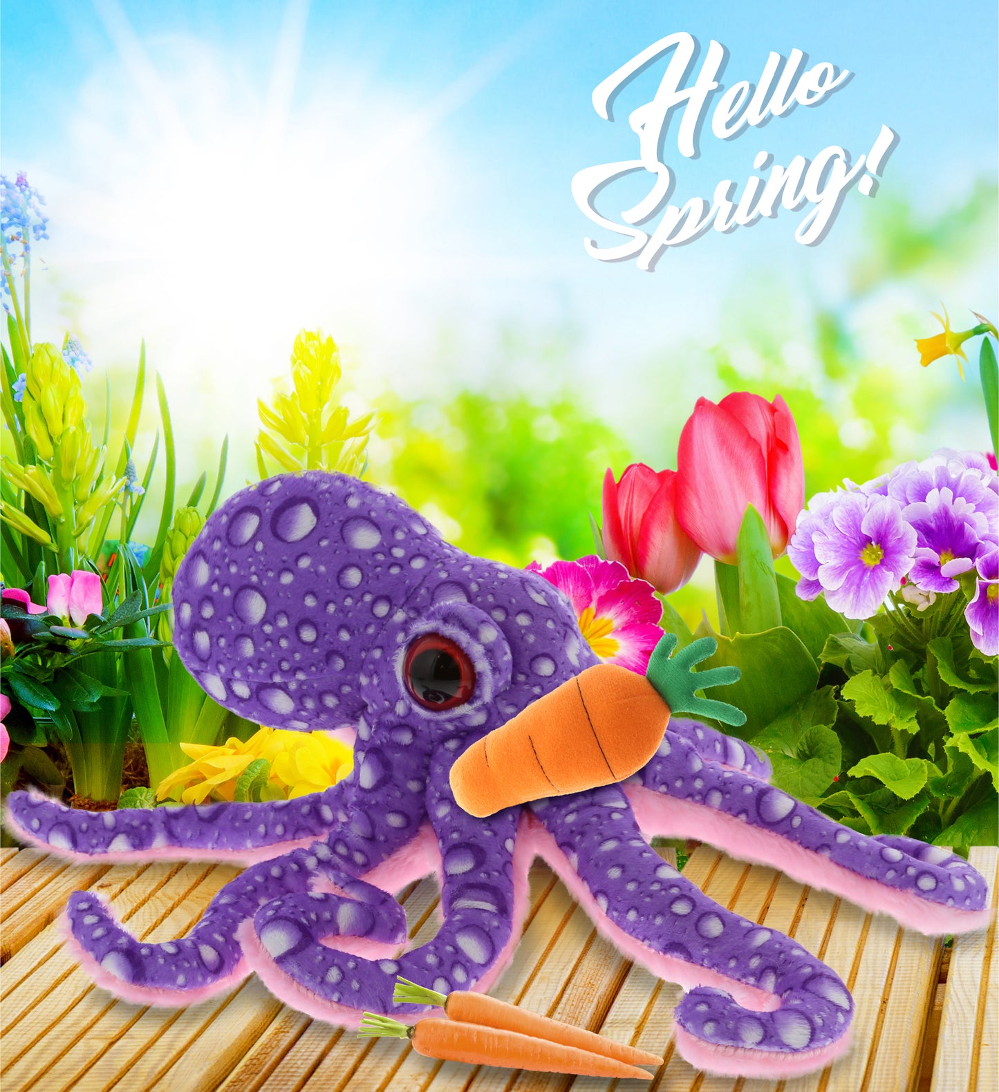 DolliBu Happy Easter Soft Plush Purple Octopus with Carrot Plush - 12 Inches