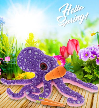 DolliBu Happy Easter Soft Plush Purple Octopus with Carrot Plush - 12 Inches