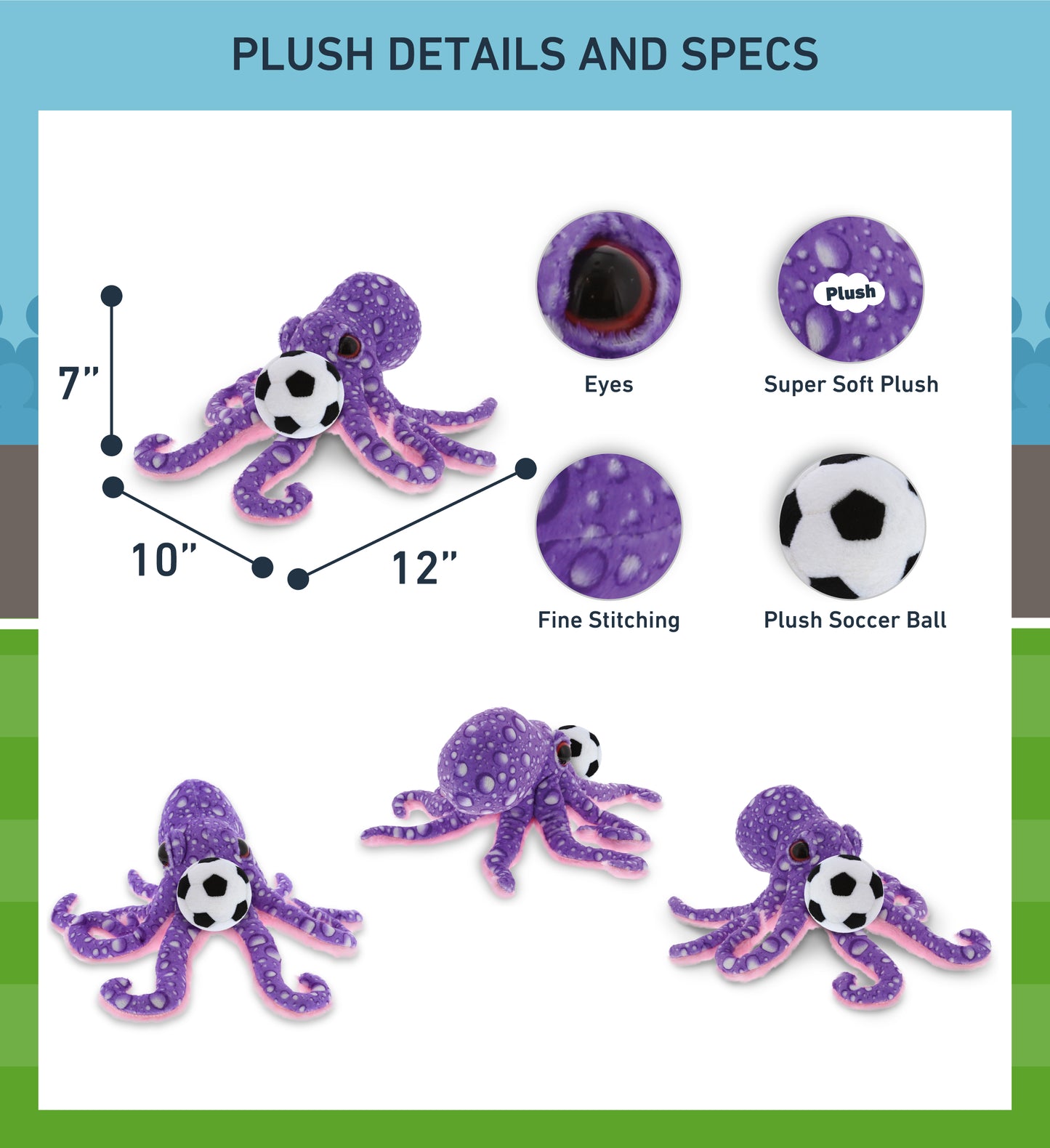 WILD COLLECTION PLUSH - 12" PURPLE OCTOPUS