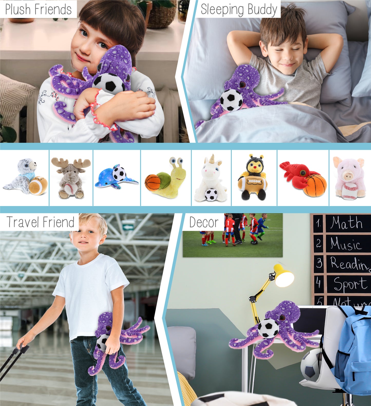 WILD COLLECTION PLUSH - 12" PURPLE OCTOPUS