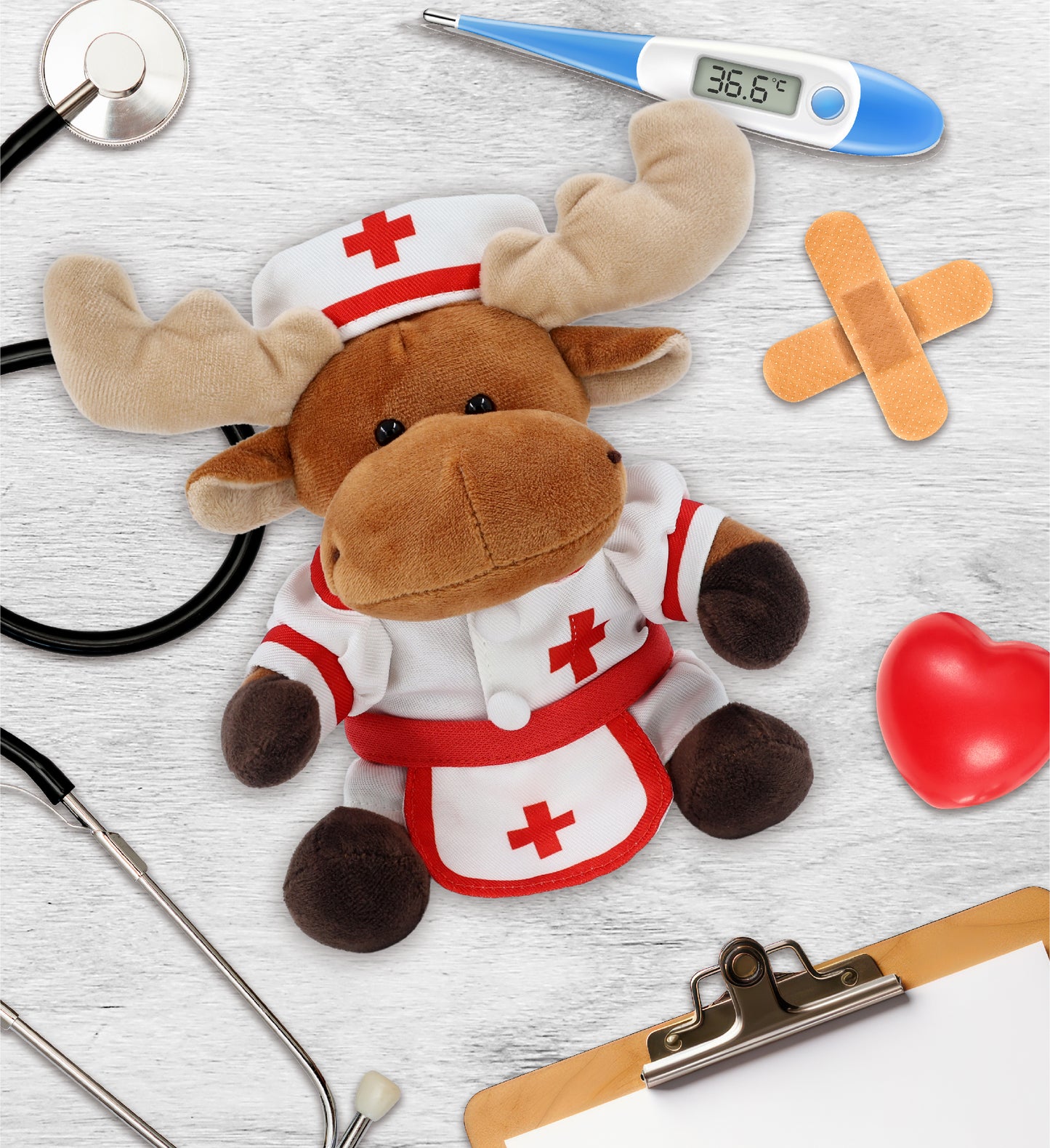 6" PLUSH - MOOSE NURSE DRESS UP