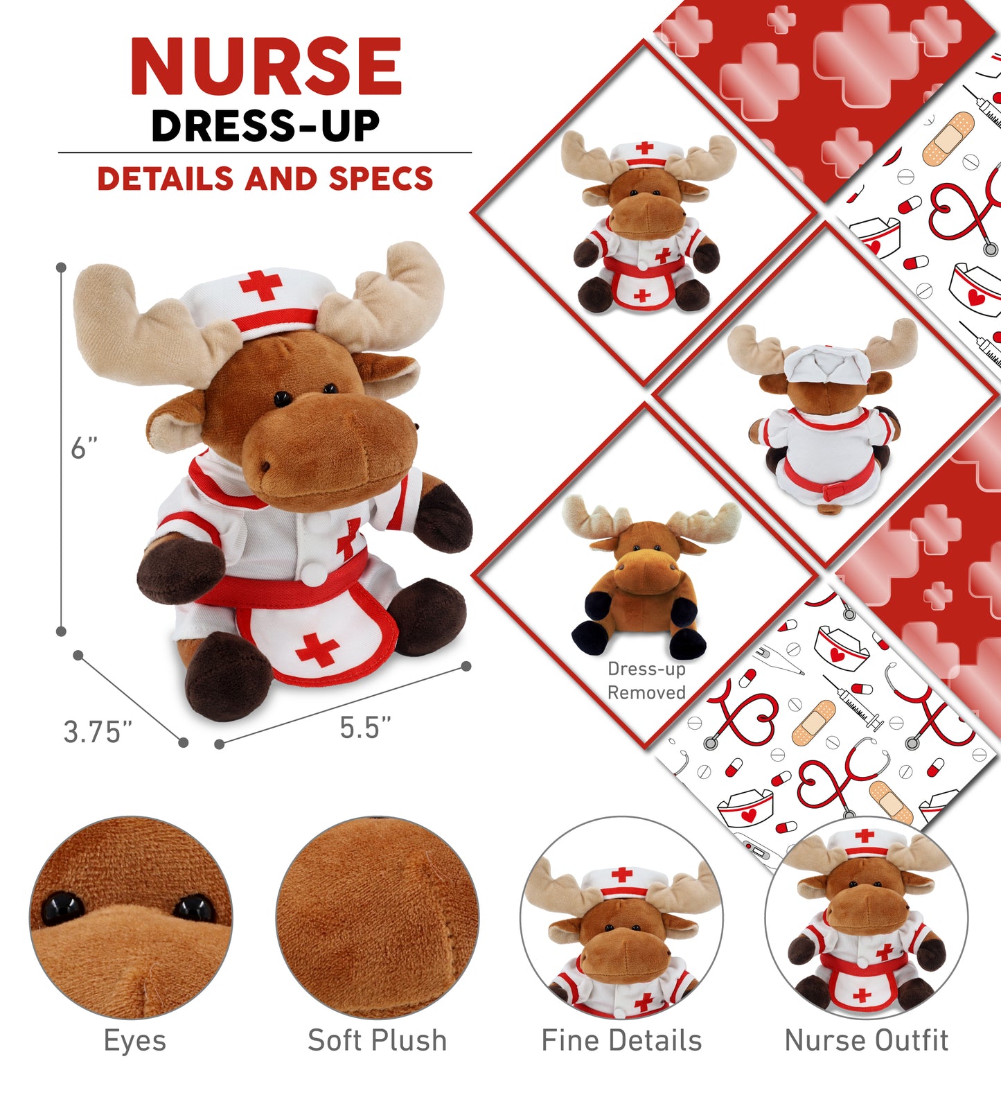 6" PLUSH - MOOSE NURSE DRESS UP