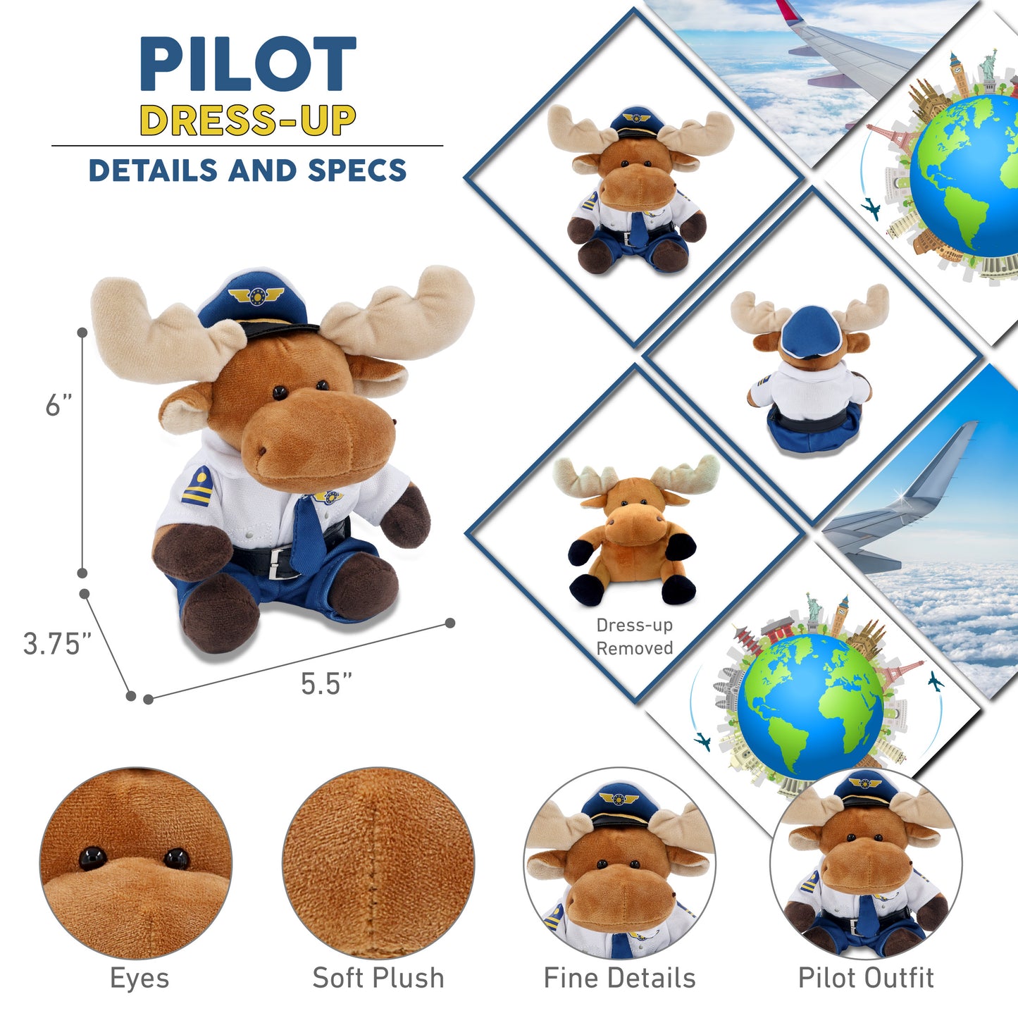 6" PLUSH - MOOSE WITH PILOT DRESS UP