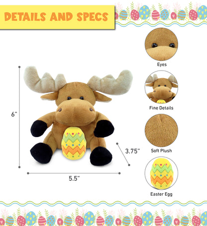 DolliBu Super Soft Cute Moose with Yellow Easter Egg Plush Toy - 6 Inches