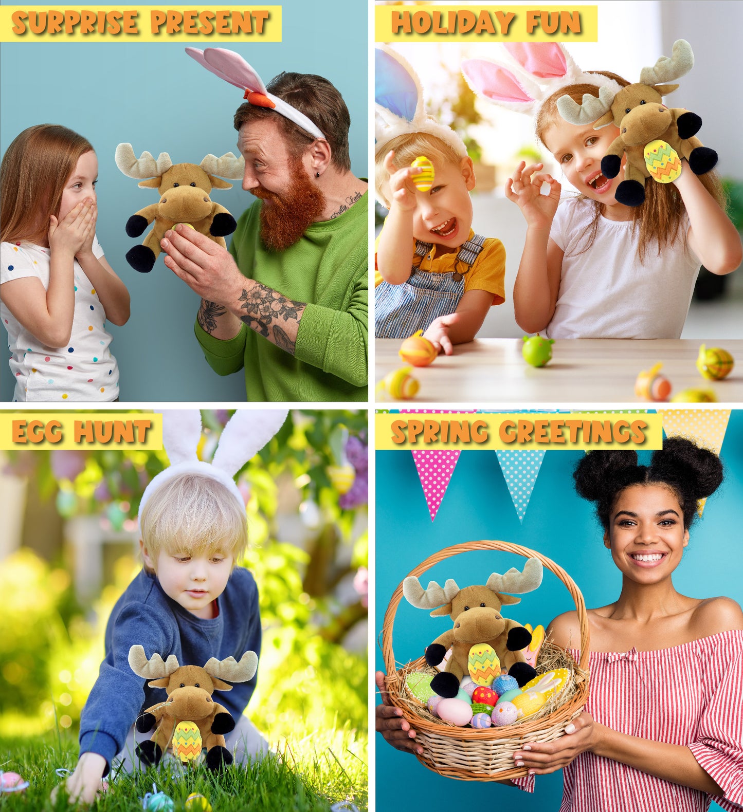 DolliBu Super Soft Cute Moose with Yellow Easter Egg Plush Toy - 6 Inches