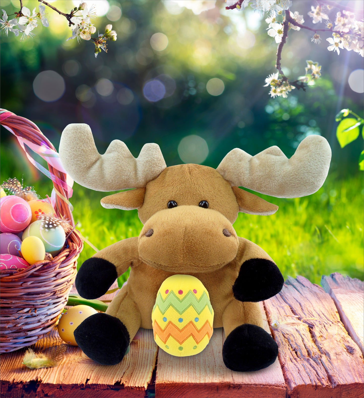 DolliBu Super Soft Cute Moose with Yellow Easter Egg Plush Toy - 6 Inches