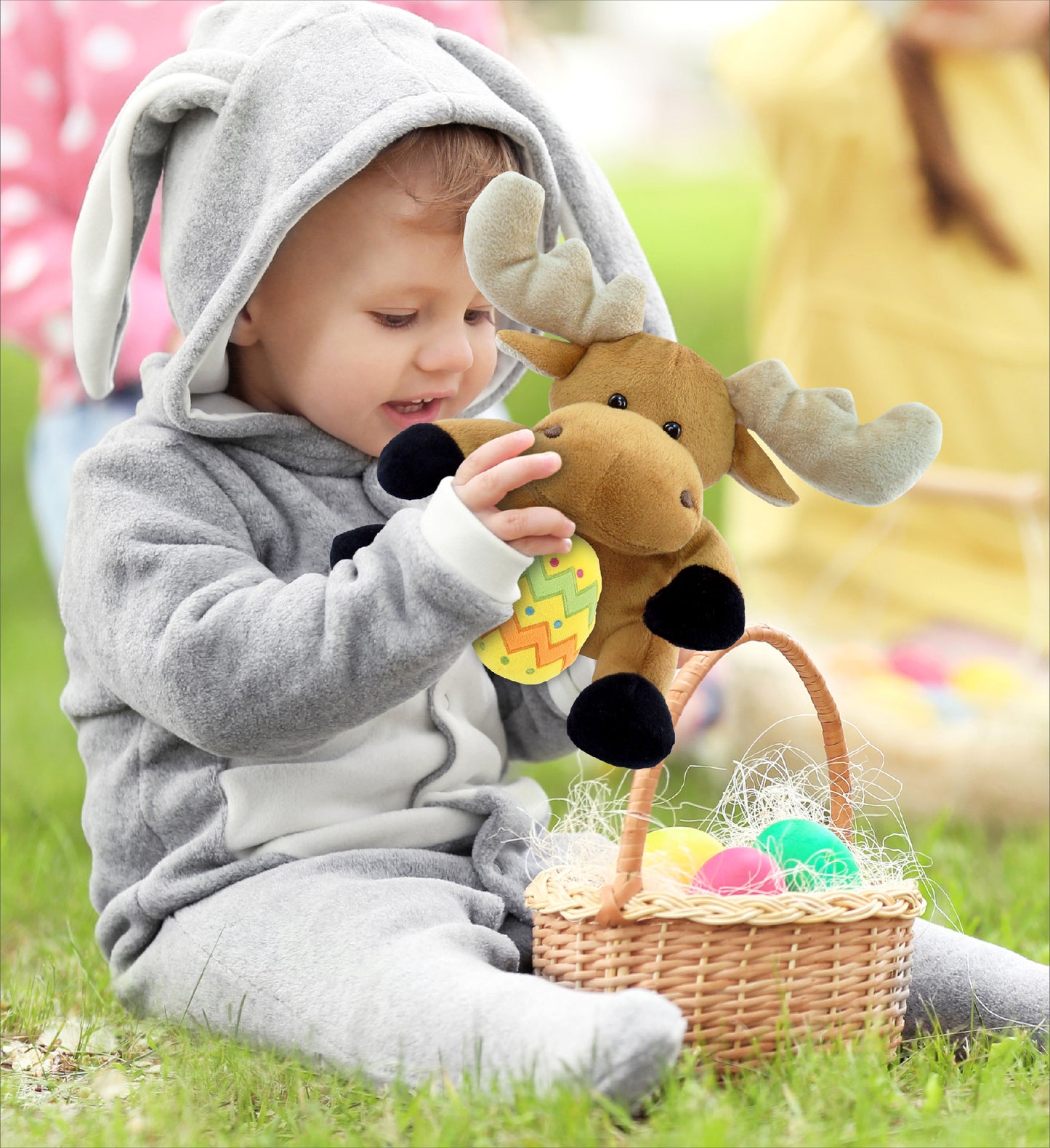 DolliBu Super Soft Cute Moose with Yellow Easter Egg Plush Toy - 6 Inches