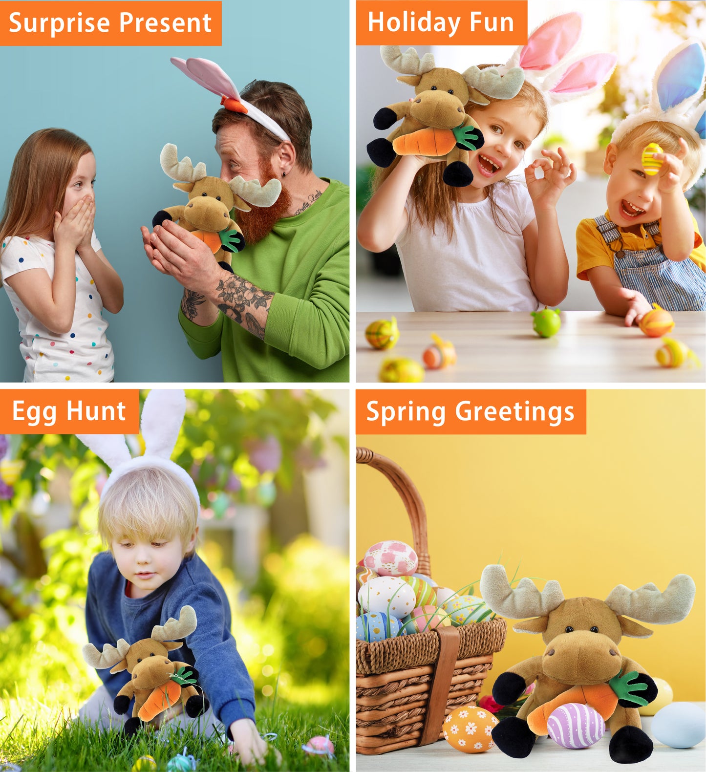 DolliBu Happy Easter Super Soft Plush Moose with Carrot Plush Toy - 6 Inches