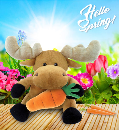 DolliBu Happy Easter Super Soft Plush Moose with Carrot Plush Toy - 6 Inches