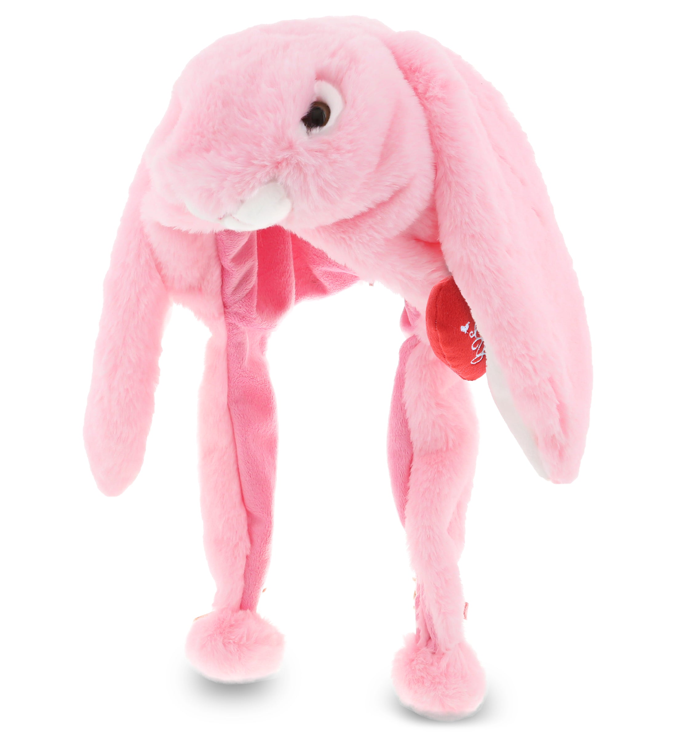 PLUSH I LOVE YOU RED HEART - SUPER SOFT PLUSH HAT - PINK BUNNY