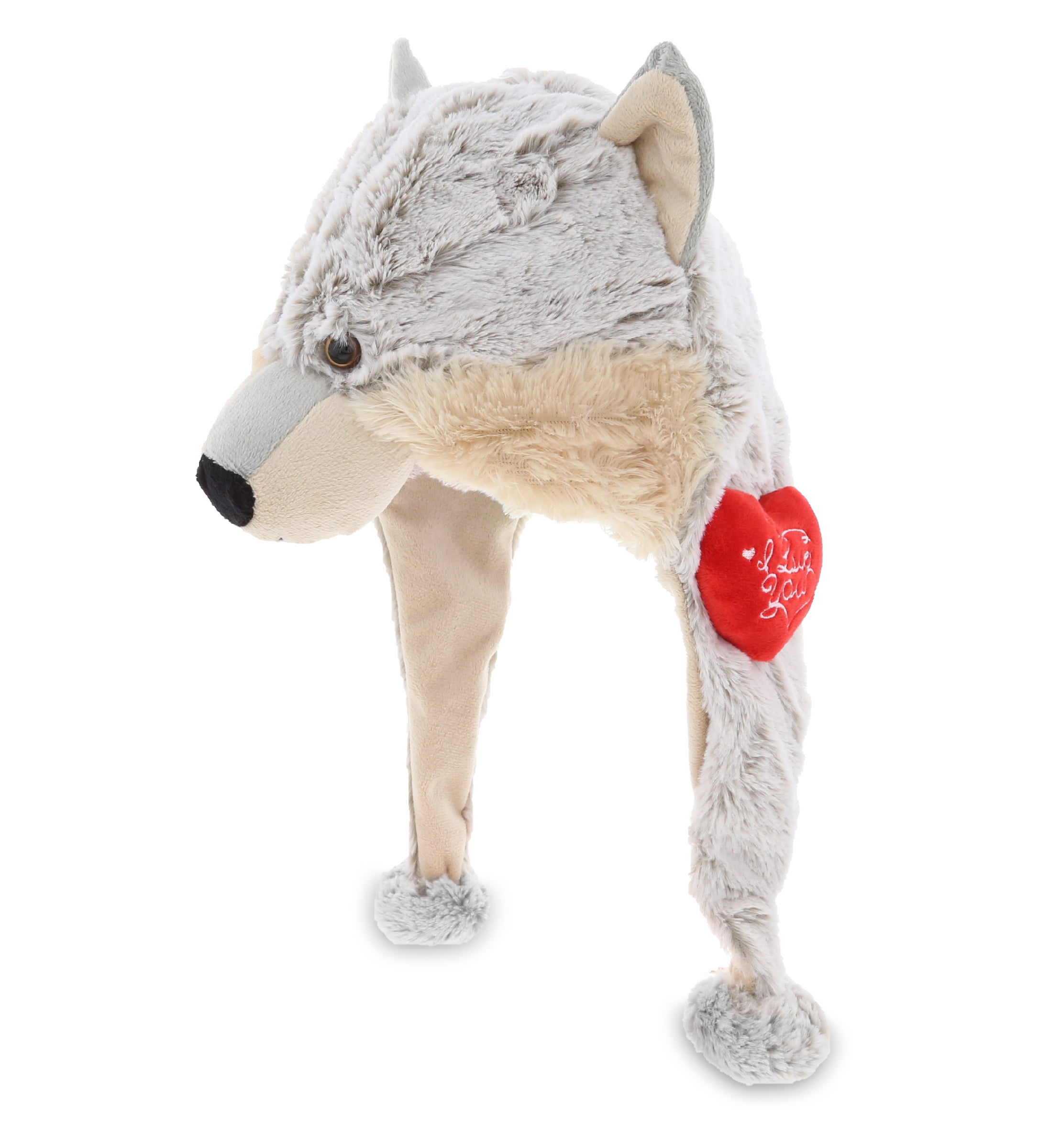 PLUSH I LOVE YOU RED HEART - SUPER SOFT PLUSH HAT - WOLF