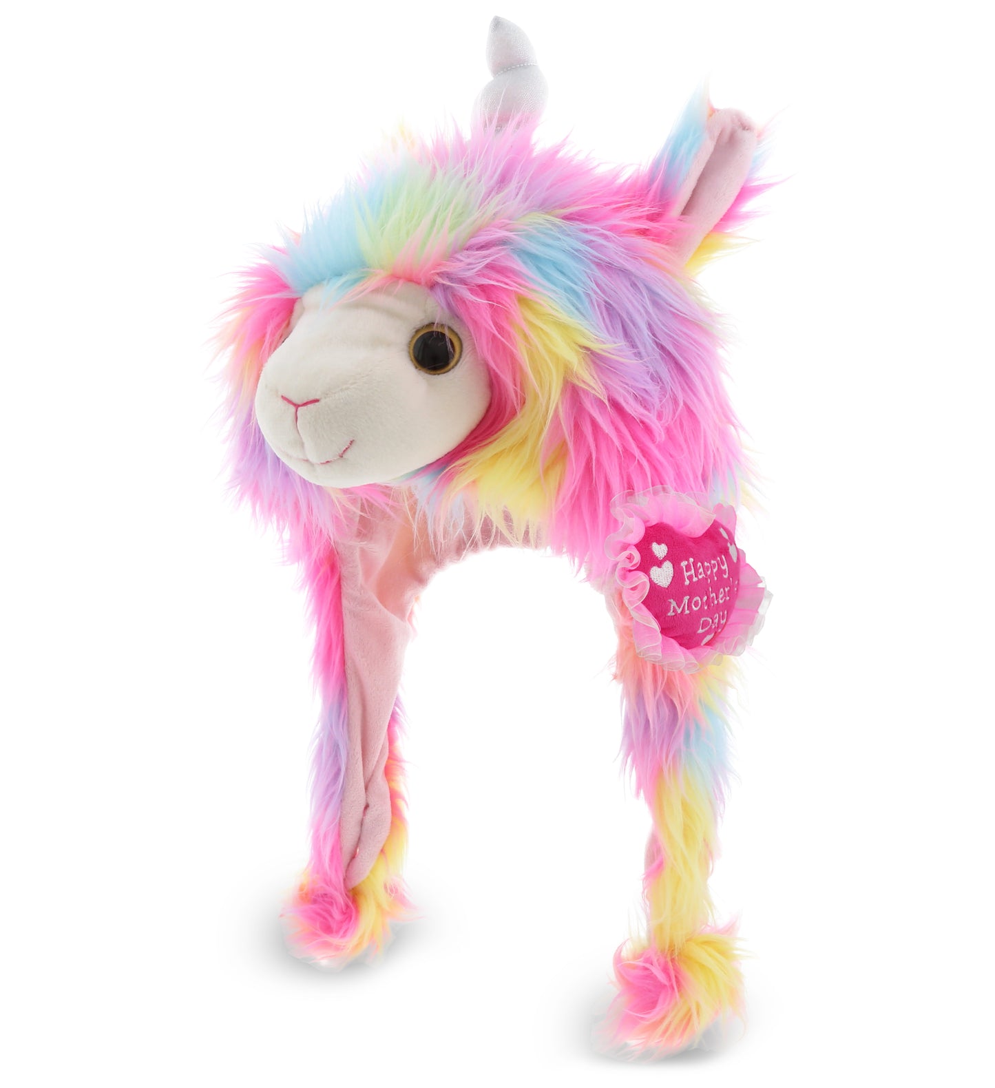 PLUSH MOTHERS DAY HEART - SUPER SOFT PLUSH HAT - RAINBOW LLAMACORN