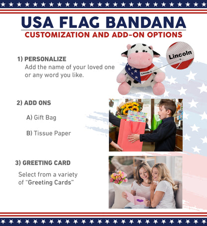6" PLUSH - COW WITH USA FLAG BANDANA
