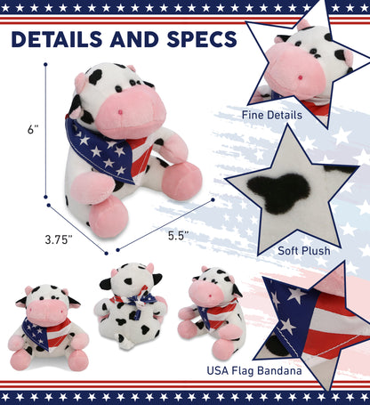6" PLUSH - COW WITH USA FLAG BANDANA
