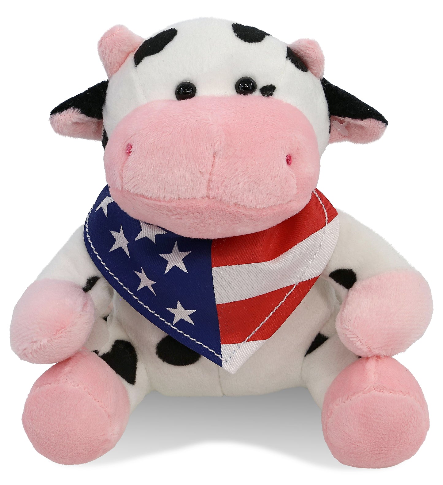 6" PLUSH - COW WITH USA FLAG BANDANA