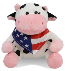 6" PLUSH - COW WITH USA FLAG BANDANA
